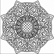 A black and white image of a flower. Coloring Pages icon star_mandalas_249