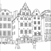 A black and white drawing of a house in the water | buildings_222 ...