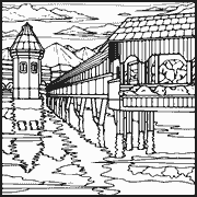 A black and white drawing of a row of houses | buildings_284 ...