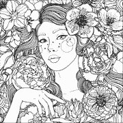 A black and white drawing of a woman with flowers in her hair | faces ...