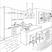 A black and white picture of a kitchen | indoors_50 | Indoors ...