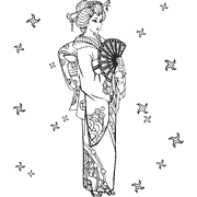 A black and white drawing of a geisha | people_190 | People | Coloring ...