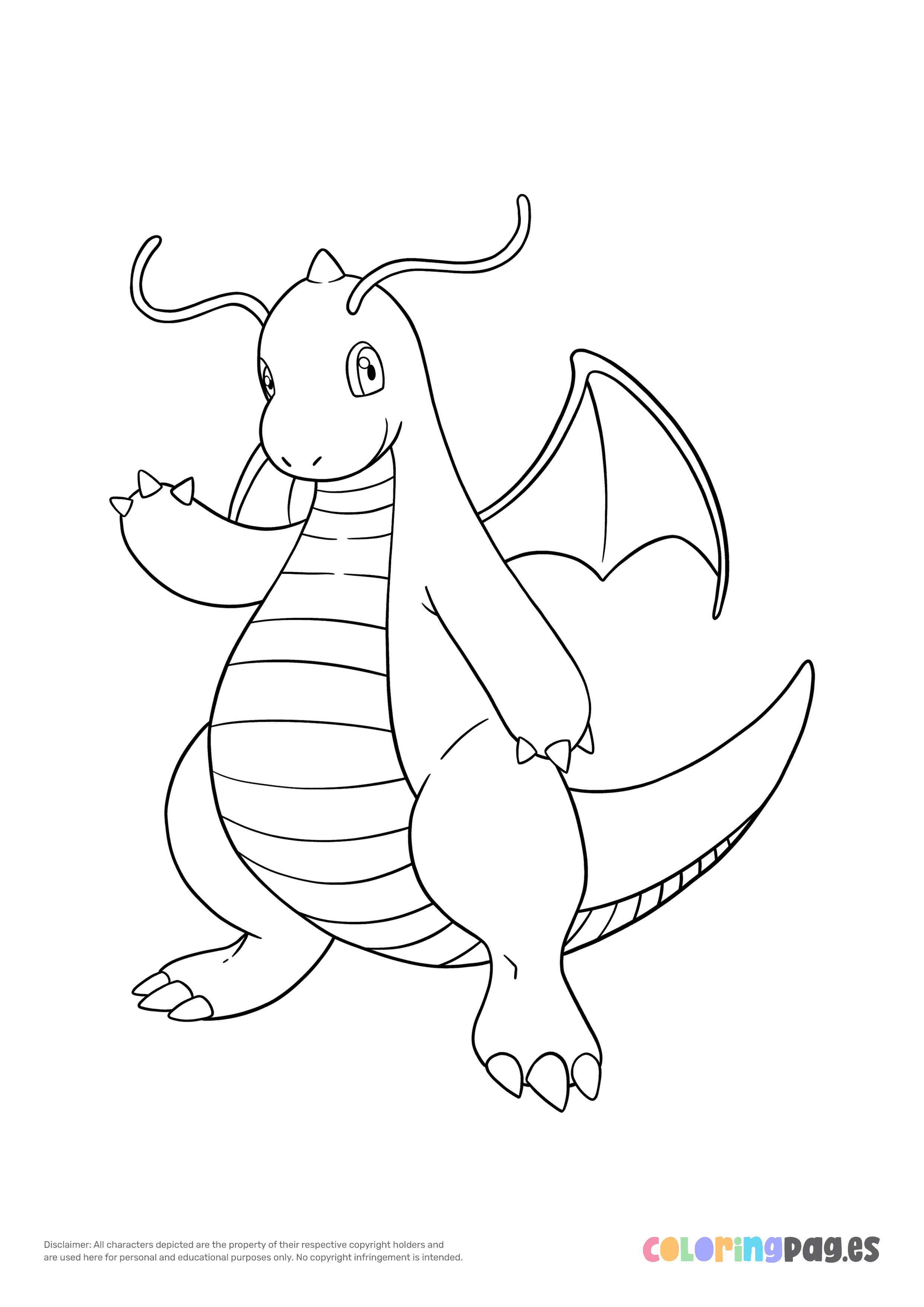 Pokémon Dragonite coloring page