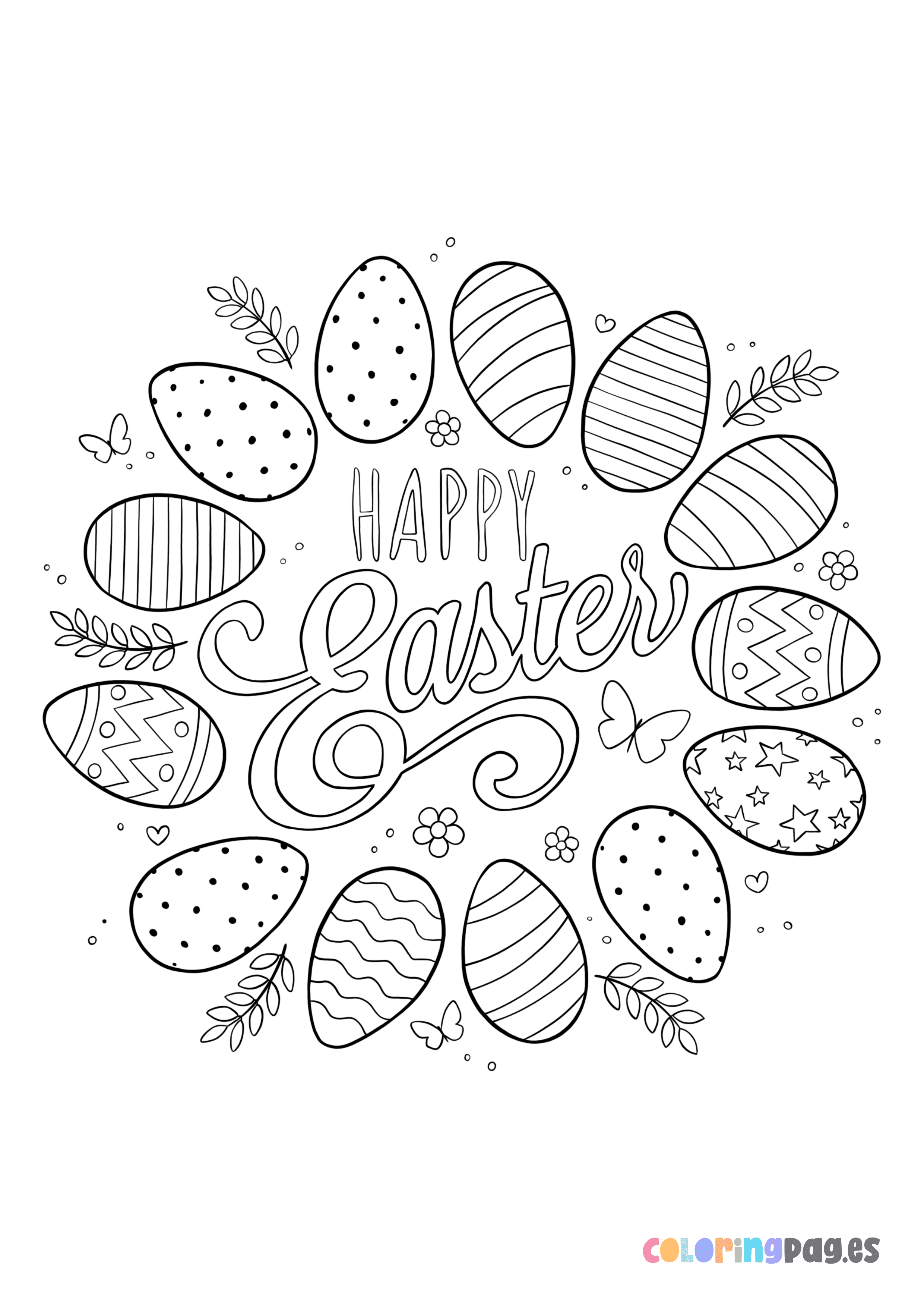 Happy Easter lettering coloring page