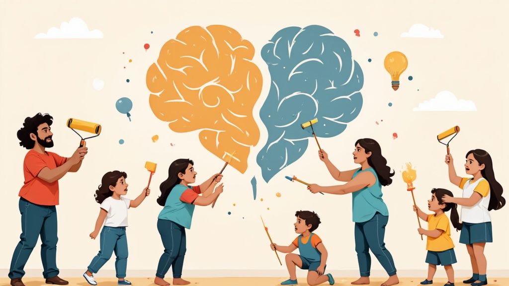 Students engaging in a collaborative mural project in a classroom