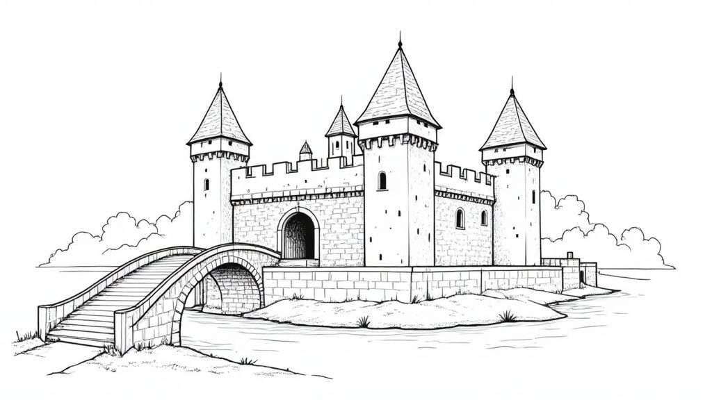 Medieval Fortress Castle Coloring Pages