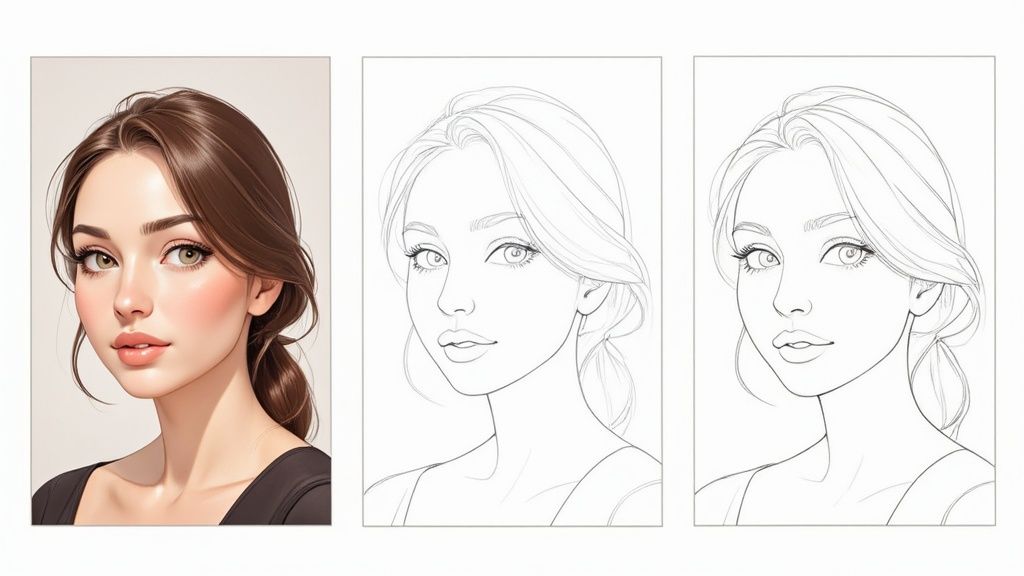 A high-contrast photo of a person against a plain background, ideal for line art conversion.