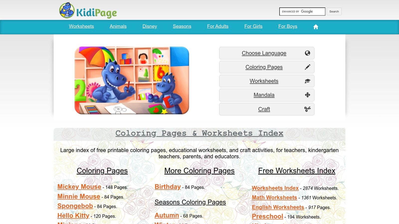 Kidipage educational coloring page examples
