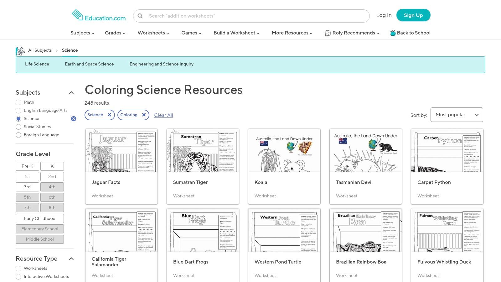 Education.com's library of science coloring pages and worksheets