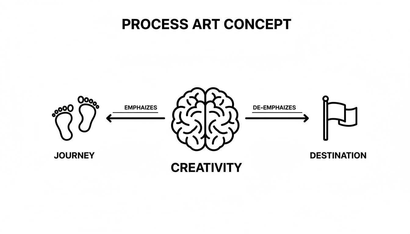 Diagram illustrating the process art concept, where creativity emphasizes journey and de-emphasizes destination.