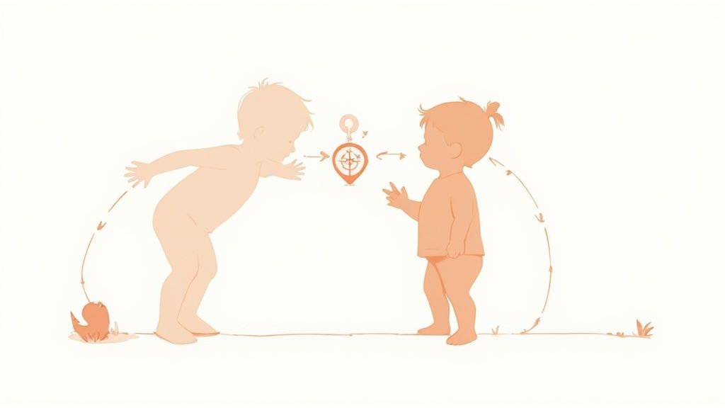 Child playing with colorful blocks on the floor, engaging in a focused, hands-on activity.