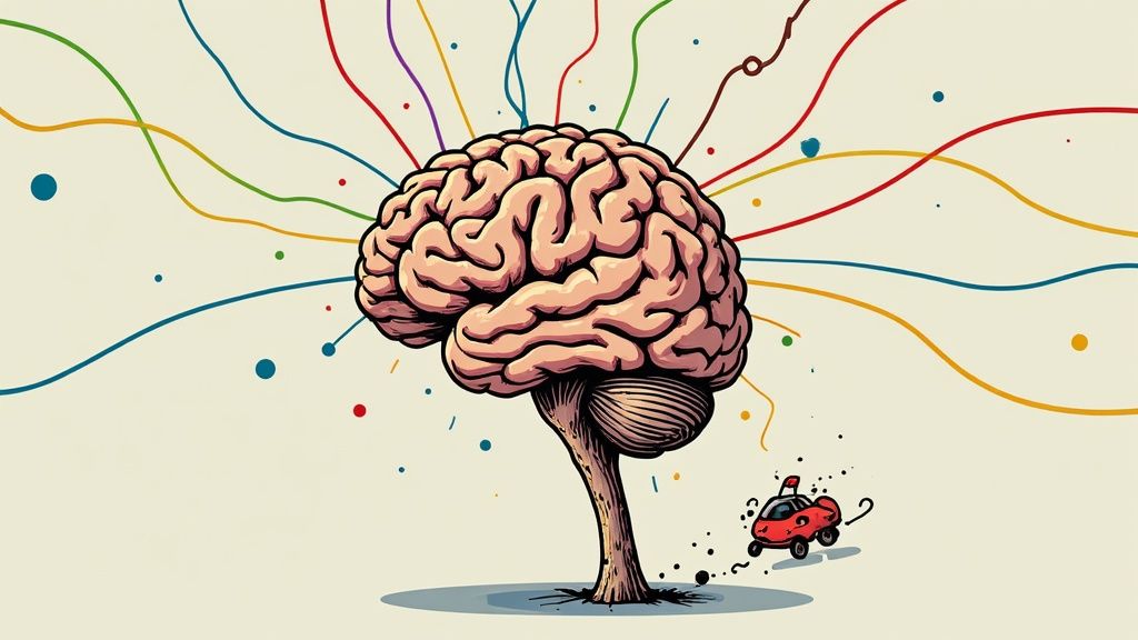 A child playing with colorful blocks, representing the brain organizing sensory information