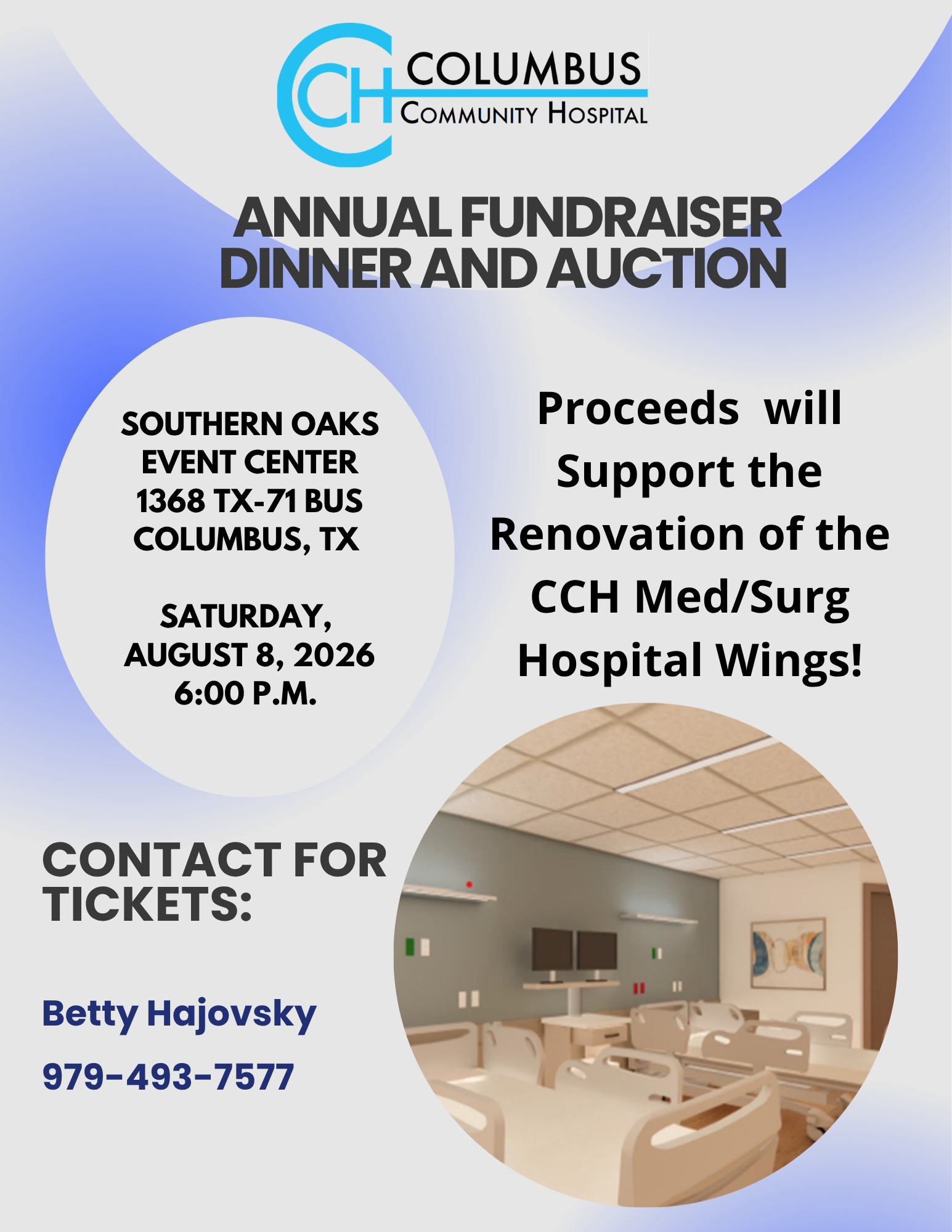 CCH Fundraiser August 8, 2026, Southern Oaks Event Center