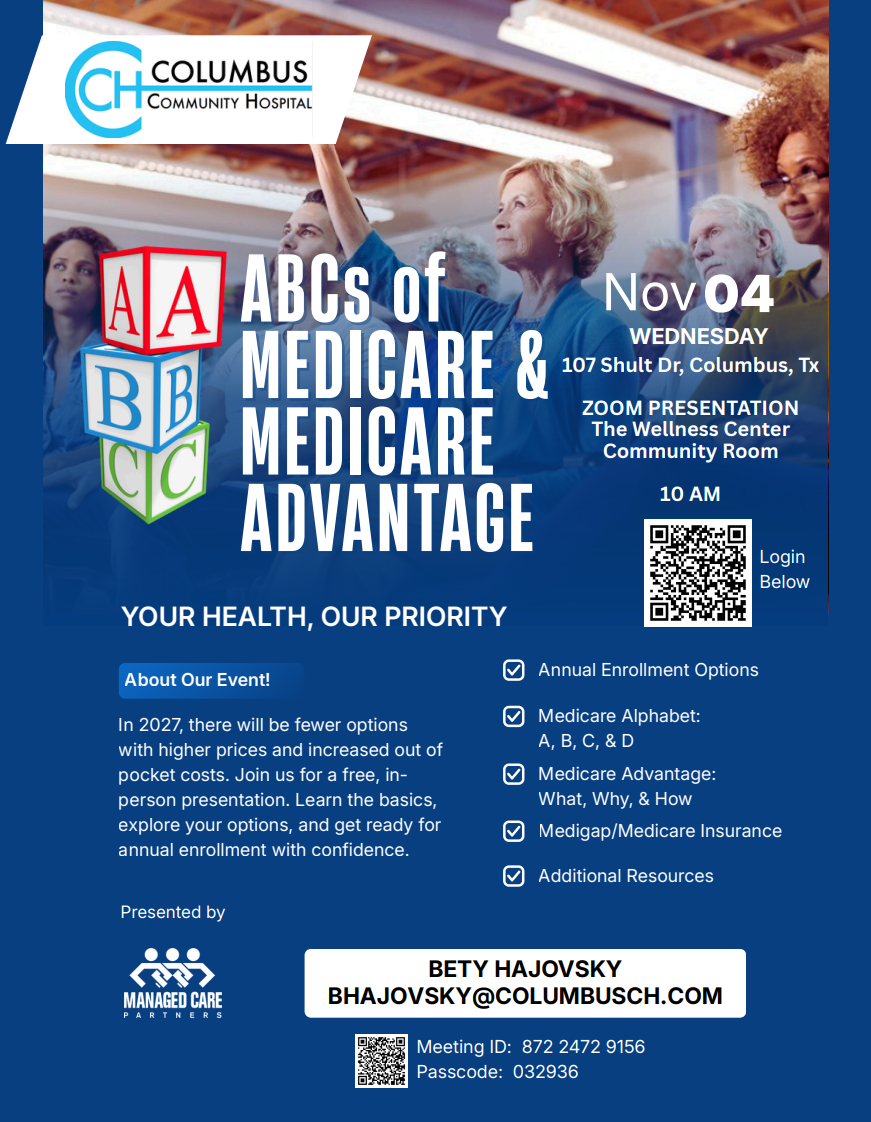 Flyer for the ABCs of Medicare & Medicare Advantage

Zoom Meeting Invite
Meeting ID: 8724 2472 9156
Passcode: 032936