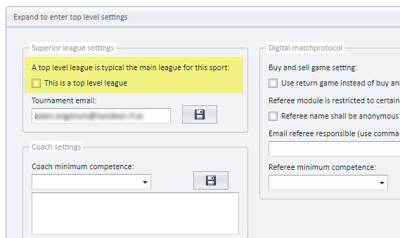 Setting a league to be a top level league