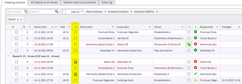 The "Include match in CUP" column in the match list