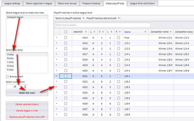 Selecting the league in the playoff tree window