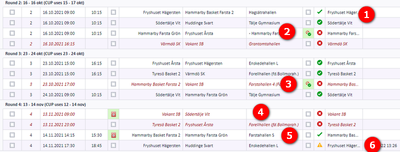The match list with the colour codes and the "Include in CUP" column