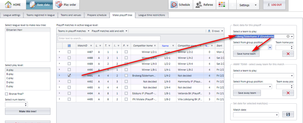 Changing the team in PL from the playoff tree window