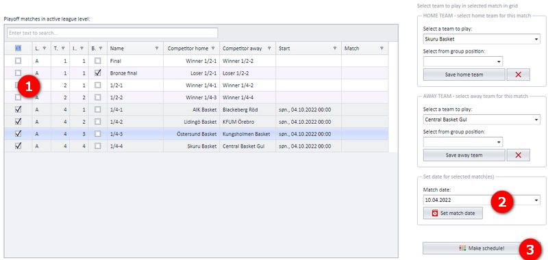 Selecting matches, saving a date to them and making the schedule