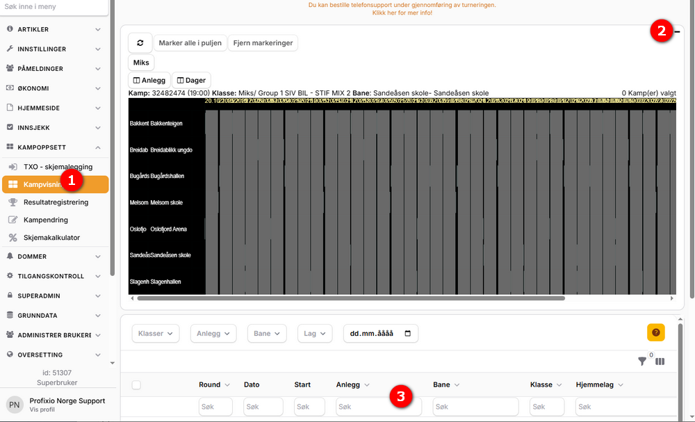 Opening the Kampvisning window and the list view area