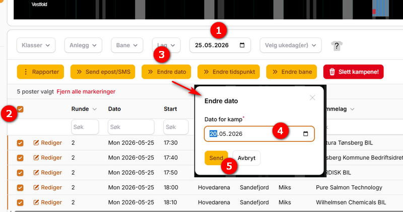 Moving all matches on a date to a new date