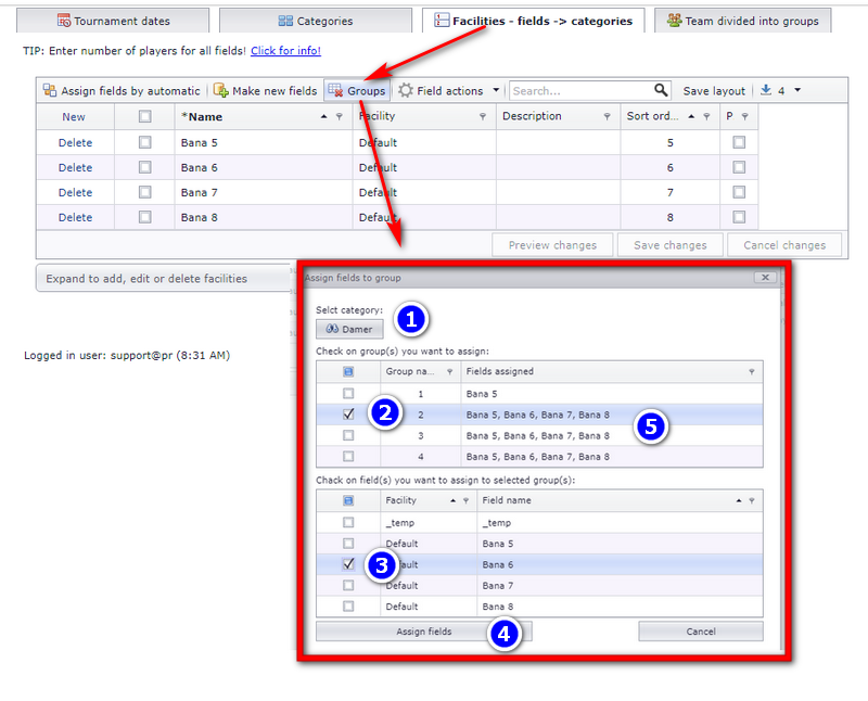 Assigning fields to groups