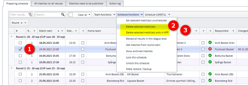 The two delete functions in the match menu