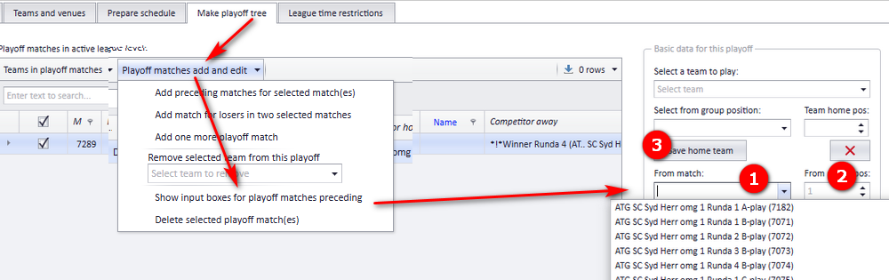 The dropdown and spin boxes for match id and position