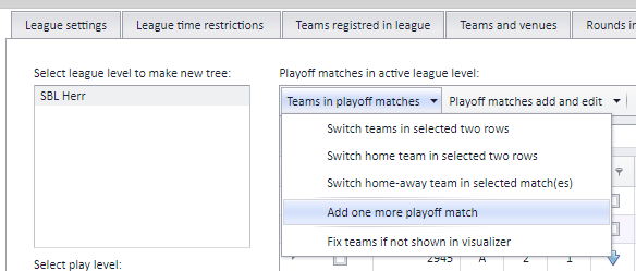 The Add one more playoff match menu