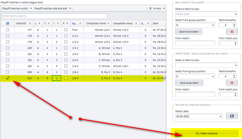 Make schedule with the new playoff match selected