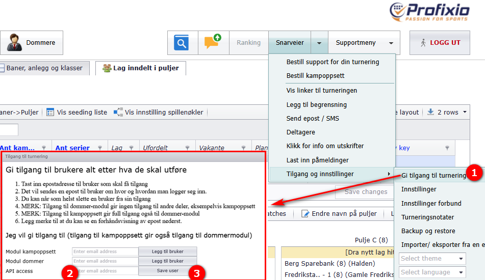 The access window opened from Shortcuts → Access and settings