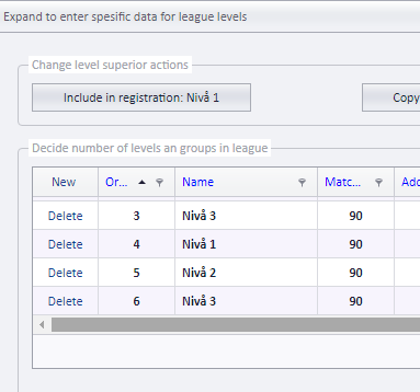The Ordering column of the levels table