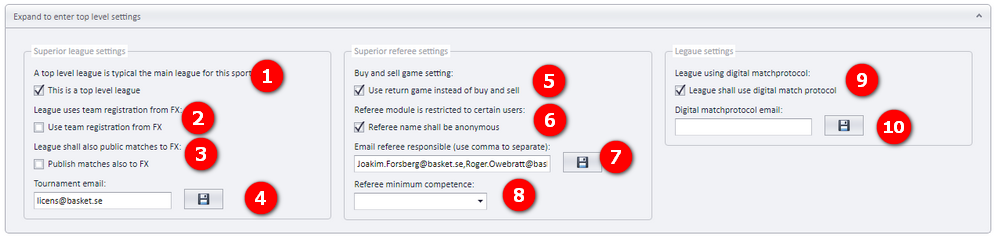 League level top settings