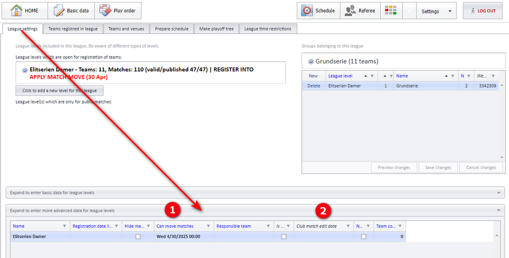 The column "Kan flytta matcher" in the advanced data for league levels window