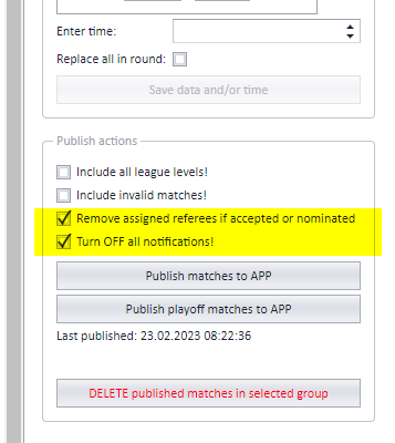 Notification type selection in the publish dialog