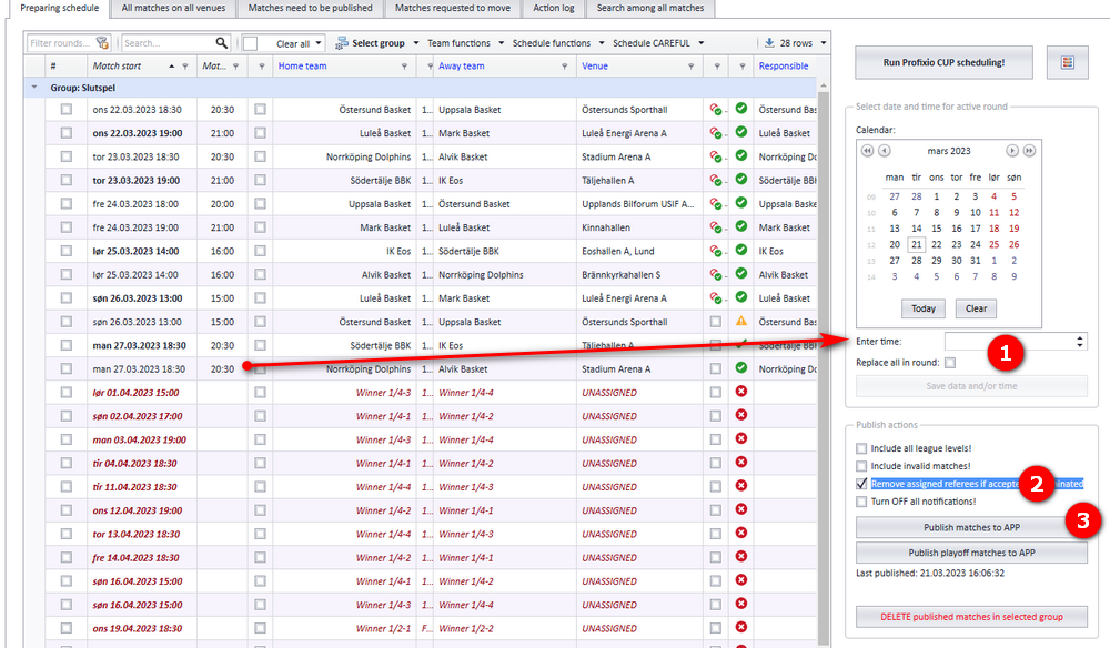 Example of a match changed after first publish