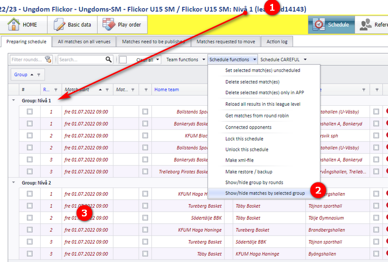 Functions for setting match date and time