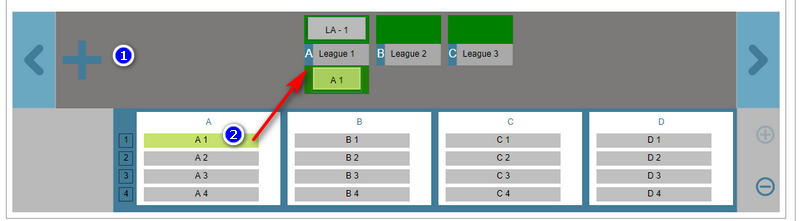 League boxes with group-play positions dragged into them