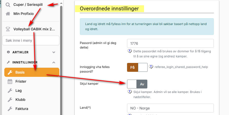 The Skjul kamper switch in the series settings