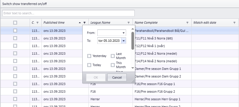 Filtering league levels on date