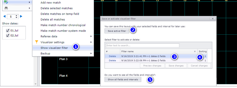 Show visualizer filter window with the save button and filter list