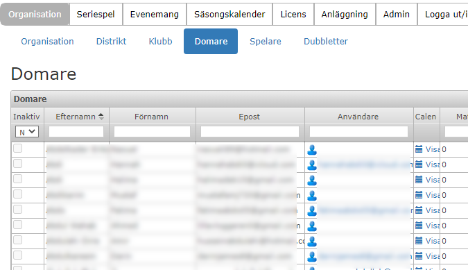The referee register under Organisation, Domare