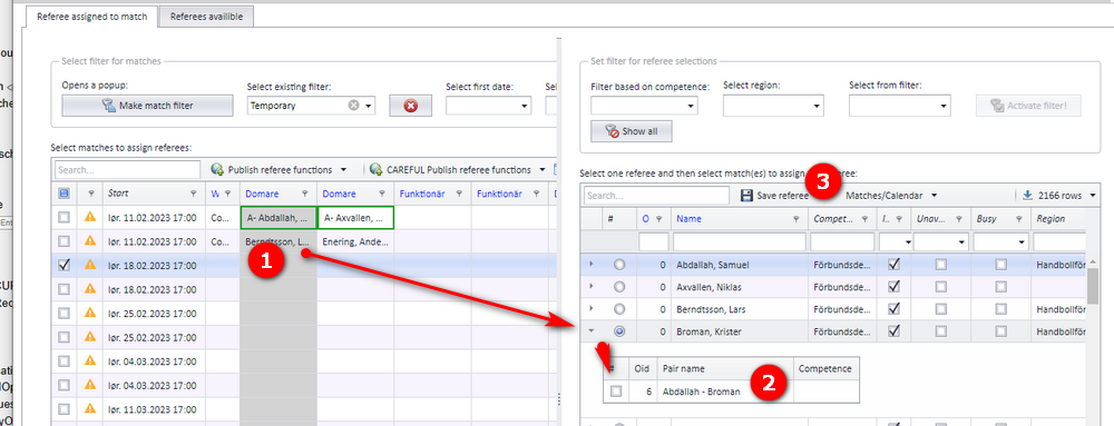 Assigning a referee pair to matches