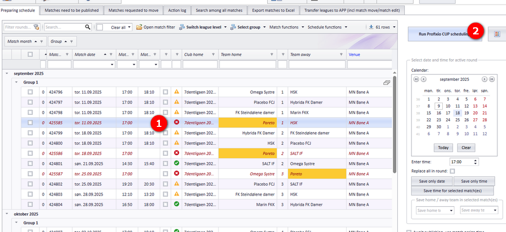Run Profixio CUP Scheduling