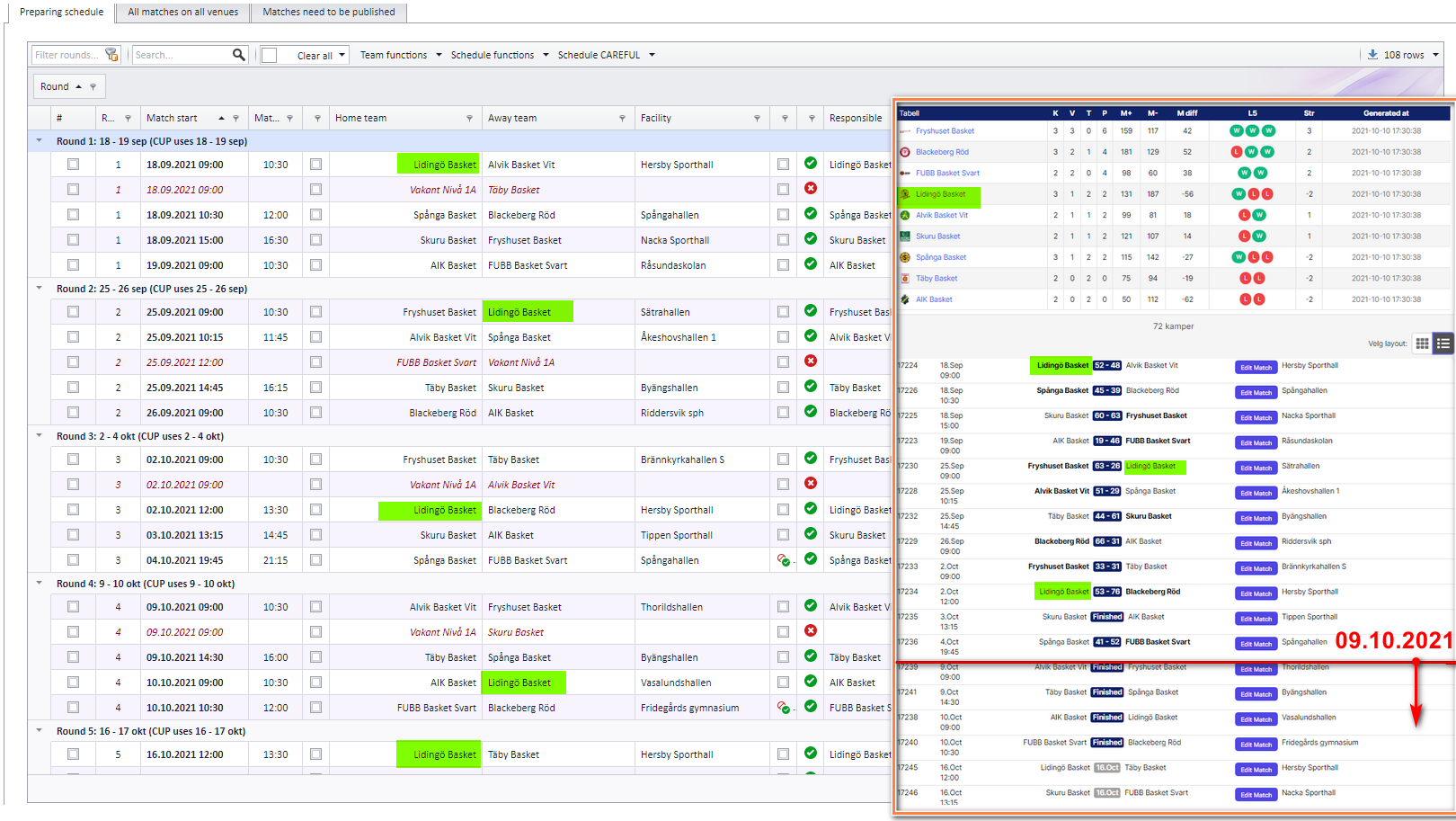 Lidingö's matches before the withdrawal