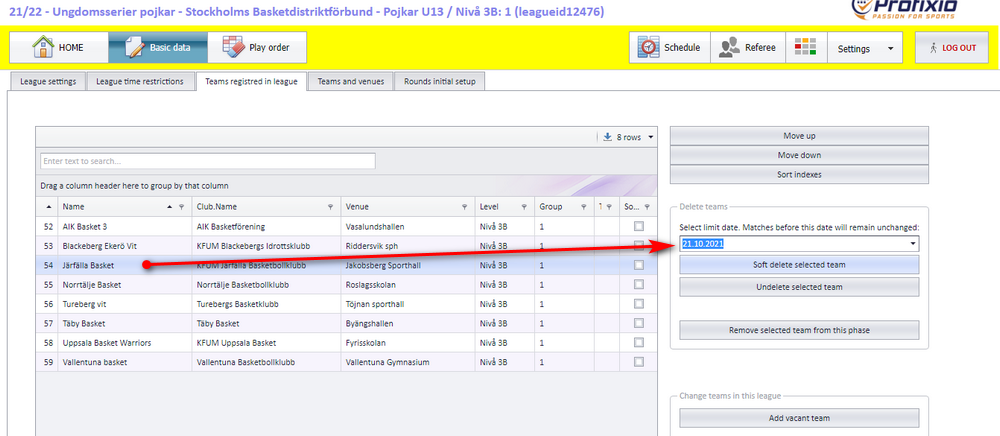Soft delete of Järfälla Basket with limit date