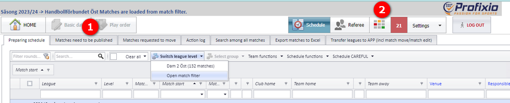 Basic data and Play order disabled while the match filter is active