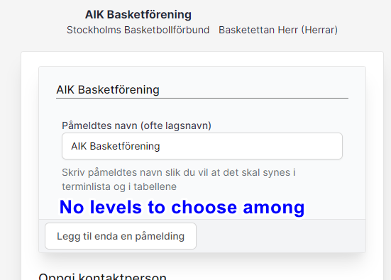 Registration site without levels and the main league flagged as Master