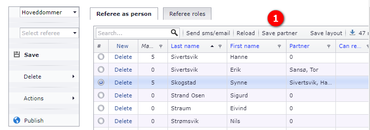 The "Save Partner" button above the referee table